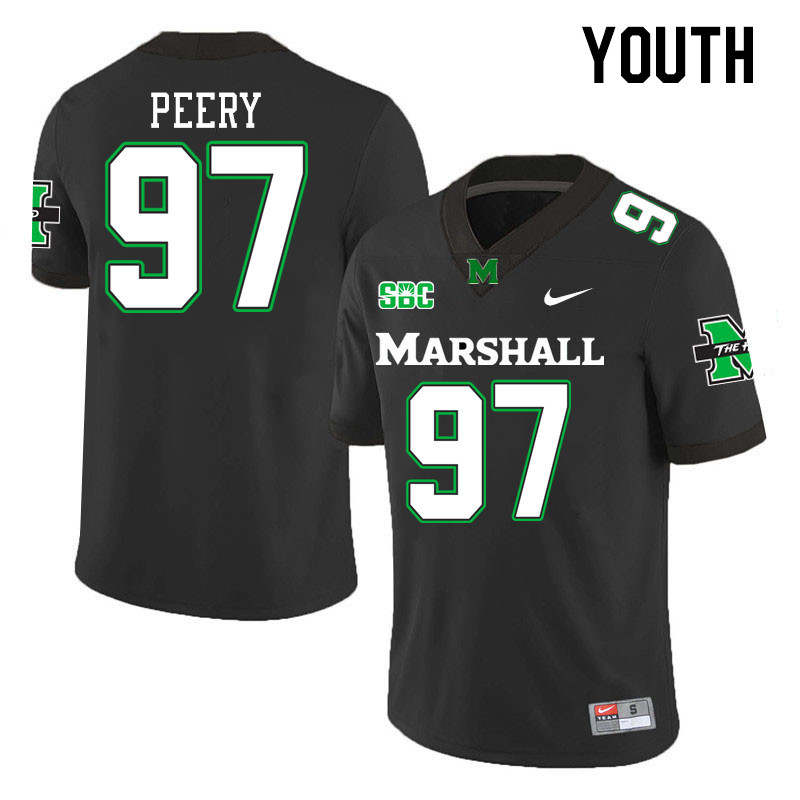 Youth #97 Marco Peery Marshall Thundering Herd SBC Conference College Football Jerseys Stitched-Blac